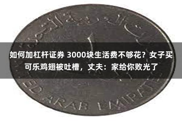 如何加杠杆证券 3000块生活费不够花？女子买可乐鸡翅被吐槽，丈夫：家给你败光了