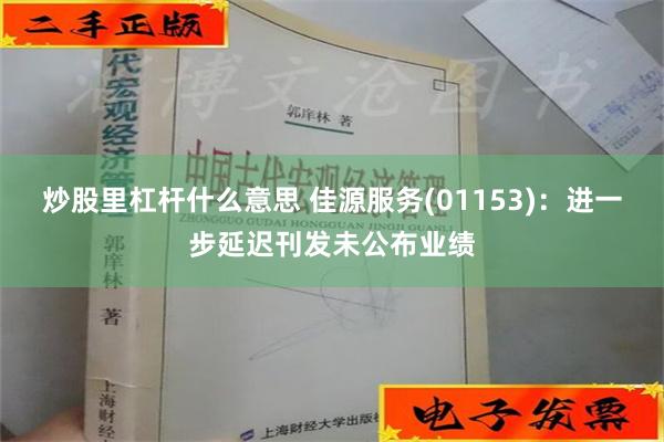 炒股里杠杆什么意思 佳源服务(01153)：进一步延迟刊发未公布业绩